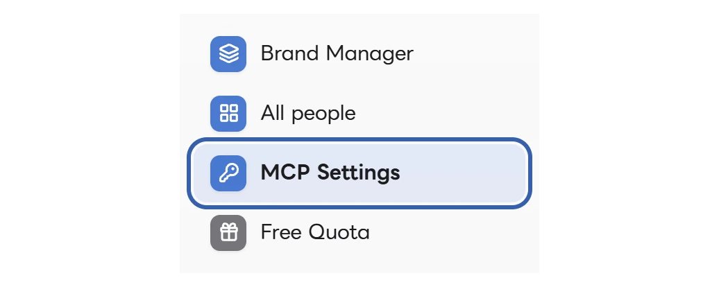 “MCP Settings” in the FRIDAI dashboard's left menu, below Brand Manager