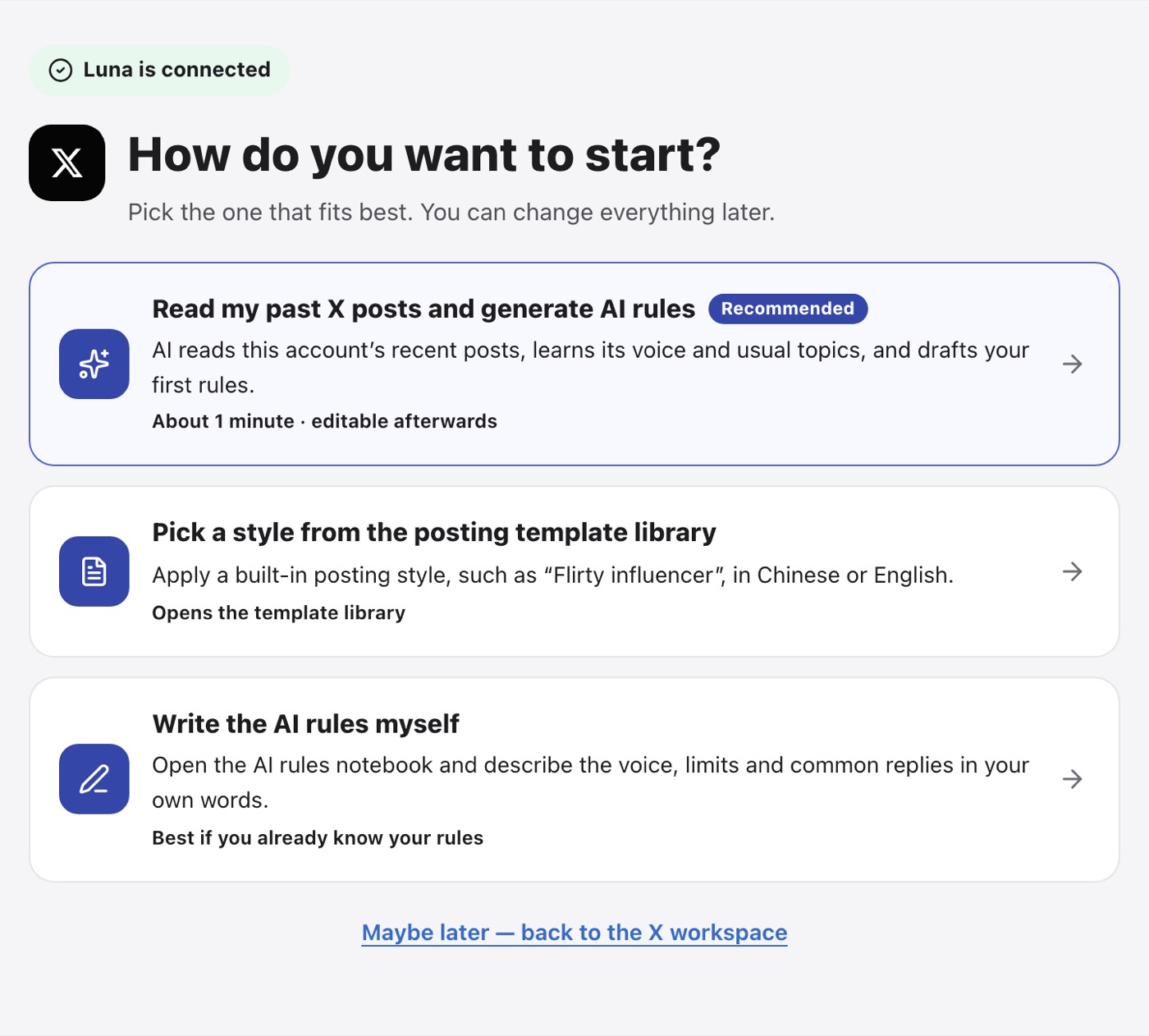 Quick Start after authorizing: three ways to begin