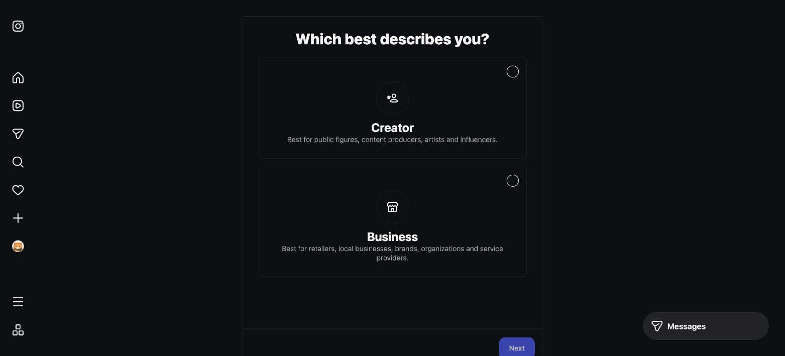 Instagram 專業帳號類型選擇：Creator 與 Business